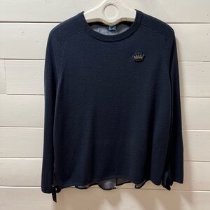 LUISA CERANO – Navy Wool-Silk-Cashmere Sweater with Embroidered Back (US 10)